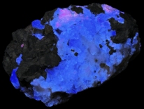 Fluorite, galena - Weardale, Blackdene Mine, Durham, England (shortwave UV)