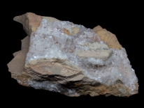 Calcite on limestone, fluoresces white longwave and shortwave, strong phosphorescence, Hampshire County, Near Romney, West Virginia