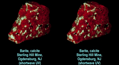 Barite, calcite - Sterling Hill Mine, Ogdensburg, NJ (shortwave UV)
