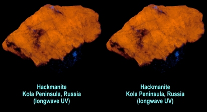 Hackmanite - Kola Peninsula, Russia (longwave UV)