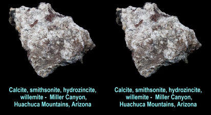 Calcite, smithsonite, hydrozincite, willemite - Miller Canyon, Huachuca Mountains, Arizona